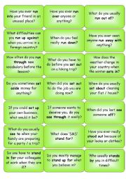 English Worksheet: Phrasal Verbs Question Cards