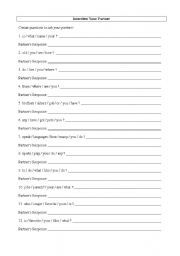 English Worksheet: interview you partner (lower intermediate)