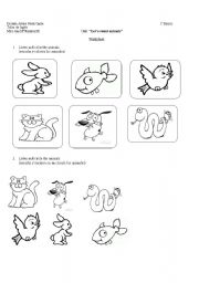 English Worksheet: Animals and colors