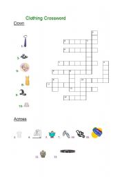 English Worksheet: Clothing crossword