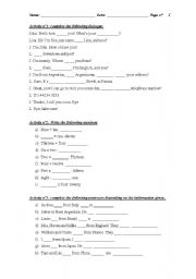 English worksheet: Elementary test n1