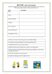 English Worksheet: SIMPSONS BULLYING ROLES