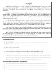 English Worksheet: Reading about Drought (3pages) comprehension - vocabulary - grammar - writing