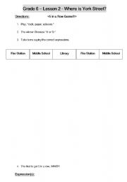 English worksheet: Grade 6 Game - Where is York Street?