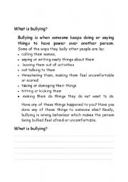 Worksheet on Bullying in school