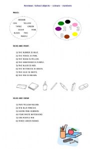 SCHOOL OBJECTS + NUMBERS + COLOURS