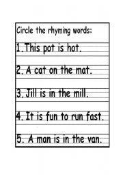 English worksheet: Circle rhyming words