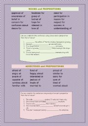English Worksheet: Nouns, Adjectives and Verbs and their prepositions