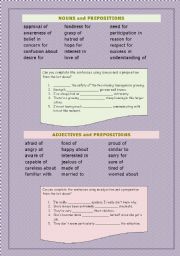 Nouns, Adjectives and Verbs and their prepositions