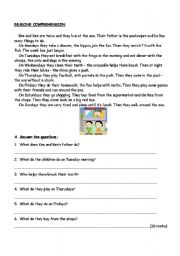 English Worksheet: reading comprehension for present simple 