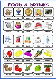 English Worksheet: Food and Drinks pictionary