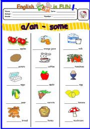 English Worksheet: a/an or some