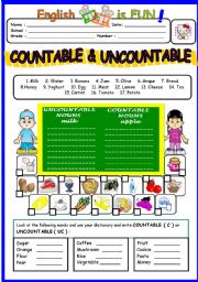 English Worksheet: Countable & Un countable Nouns