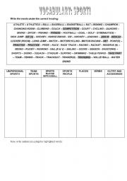 English worksheet: sports vocabulary revision