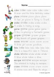English Worksheet: 4 pages of Magic e Fun with a_e: Printing Practice, Teacher teacher card, Magic e Folder and full instructions