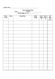 English worksheet: reading book log