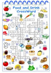 English Worksheet: Food and Drink Crossword