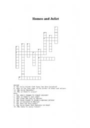 English worksheet: Romeo and Juliet crossword