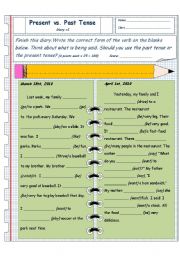 English Worksheet: Present vs. Past Tense (Diary #1)