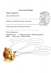 English Worksheet: The Lion and The Mouse 