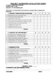 PROJECT HOMEWORK EVALUATION SHEET