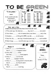 English Worksheet: present and past of to be with environment theme