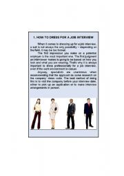 English Worksheet: HOW TO DRESS FOR A JOB INTERVIEW  (Part 1)