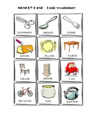 English worksheet: MEMORY GAME - BASIC VOCABULARY