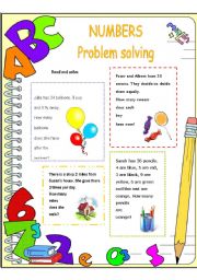 English Worksheet: NUMBERS - PROBLEM SOLVING