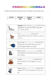 English worksheet: Famous Animals 