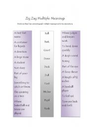 English worksheet: Zig Zag Mutiple Meanings 2