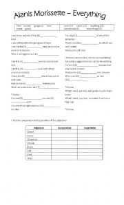 English Worksheet: Everything - Alanis Morissette - Comparative and Superlative