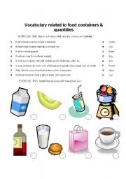 English Worksheet: Food containers and quantities