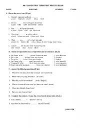 English worksheet: exam questions for 8th grades