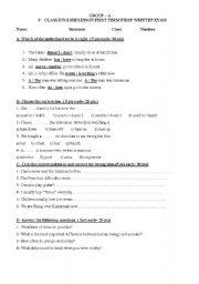 English worksheet: exam questions for 9th grades group A