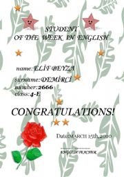 English Worksheet: certificate for the best student