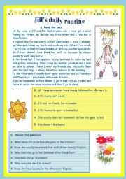 English Worksheet: Jills Daily Routine - 2 pages