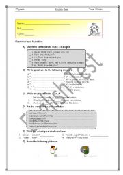 English worksheet: English Test on Grammar and Function for a beginning level and up.
