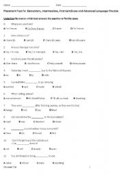 English Worksheet: placement test