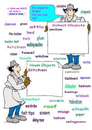 English Worksheet: HOUSE AND SCHOOL OBJECTS