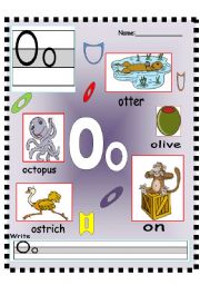 English Worksheet: Oo -Pp Vocabulary poster and Writing practice