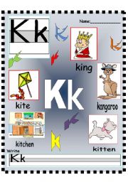 English Worksheet: Kk - Ll Vocabulary poster and Writing practice