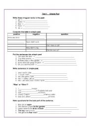 English Worksheet: Simple Past - Test 1