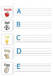 English Worksheet: Writing the Alphabets (A-E)-part1