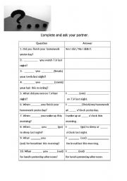 English worksheet: ask your partnet - past simple 