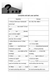 English Worksheet: ask your partnet - past simple 