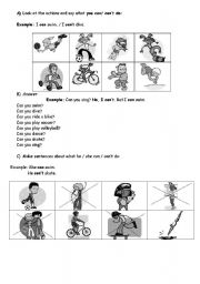 English Worksheet: Oral Review- Can