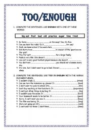 English Worksheet: too enough