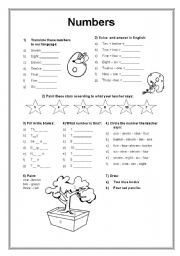 English Worksheet: Numbers 1 - 12