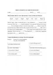 English Worksheet: object pronouns / do